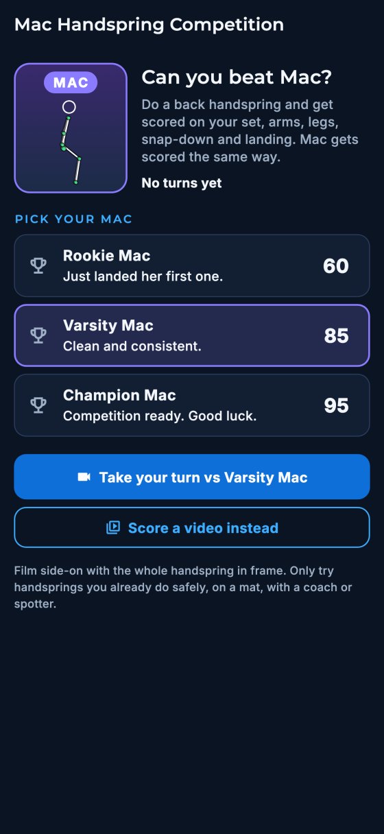 Mac Handspring Competition: pick Rookie, Varsity or Champion Mac and take your turn